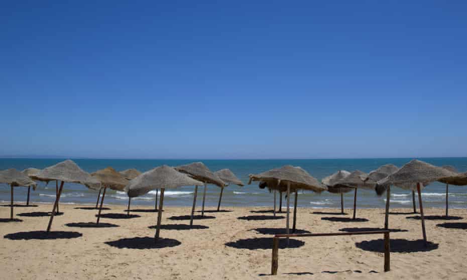 An empty beach in the resort of Gammarth, Tunisia