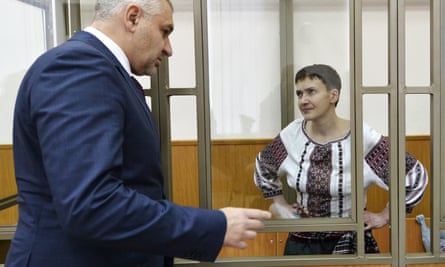 Mark Feygin and Nadezhda Savchenko in a Donetsk, Russia, court earlier this month.