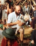 Michael Eavis with a baby Emily Eavis at the Glastonbury festival in 1980.