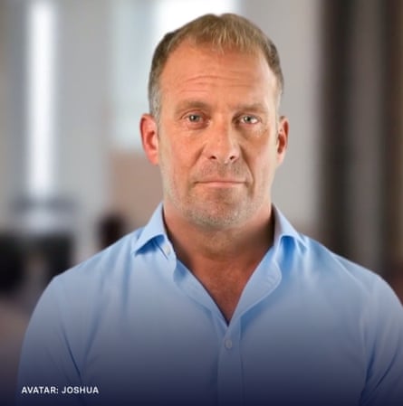 An image of a middle-aged white man, Avatar Joshua, who wears a pale blue cotton shirt.