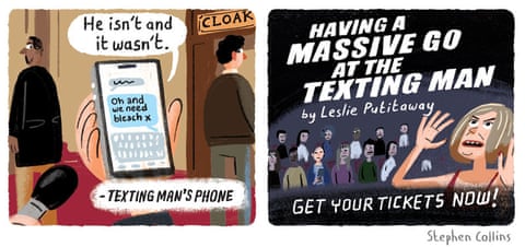 Collins cartoon on man who texted in a theatre, panel 6