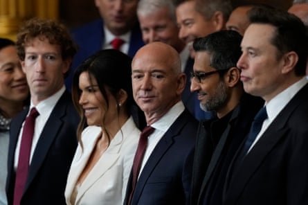 Guests including, from left, Mark Zuckerberg, Lauren Sanchez, Jeff Bezos, Sundar Pichai and Elon Musk at the inauguration of Donald Trump, 20 January 2025 in Washington DC.