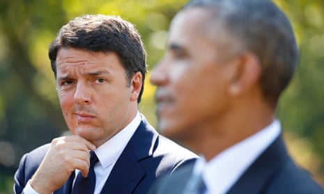 Italian Prime Minister Matteo Renzi listens to U.S. President Barack Obama during joint news conference at the White House in Washington.