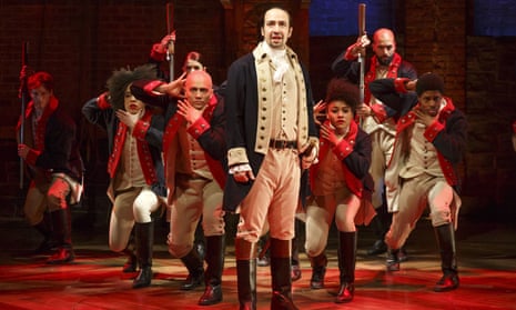 Lin-Manuel Miranda and cast perform in Hamilton in New York. Photograph: Joan Marcus/The Public Theater via AP
