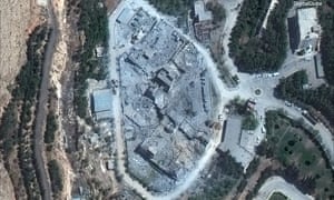 A satellite photo made available by DigitalGlobe, showing the Barzah Research and Development Center in Damascus, Syria, after the attack by British, American and French forces last week.
