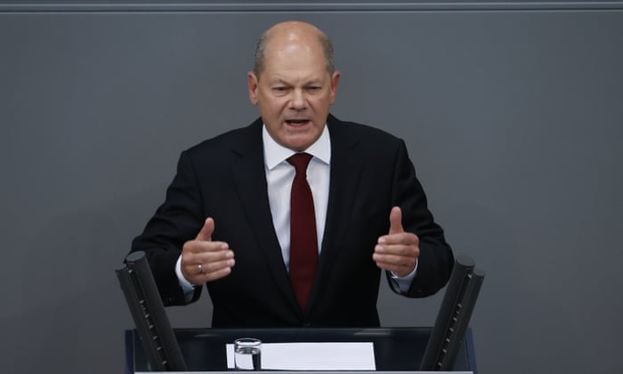 German chancellor Olaf Scholz speaks during the general debate on the budget at the Bundestag in Berlin, Germany.