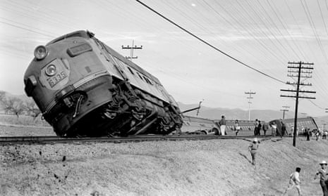 Powerful … a derailed train in Mexico state in 1965. 