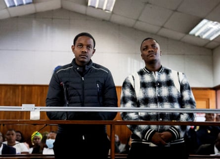 Bellarmine Chatunga Mugabe with his cousin Tobias Mugabe Matonhodze appear in court for sentencing.