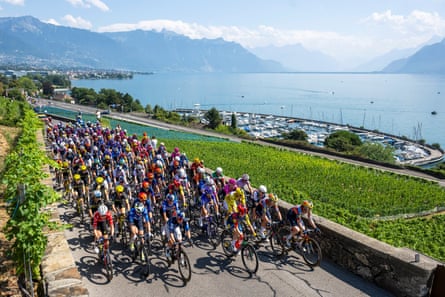 The peloton passes through the village of Chexbres during the second stage the Women’s Tour de France cycling race