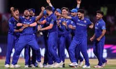 Afghanistan players celebrate after beating Australia