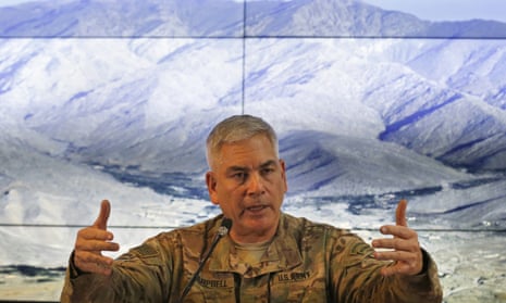 Gen John Campbell, commander of US and Nato forces in Afghanistan, speaks during a news conference at Resolute Support headquarters in Kabul on Saturday.