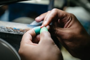 Cutting emeralds.