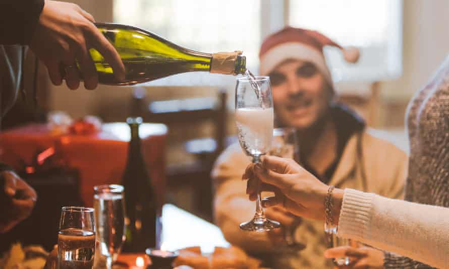 Champagne at Christmas dinner table