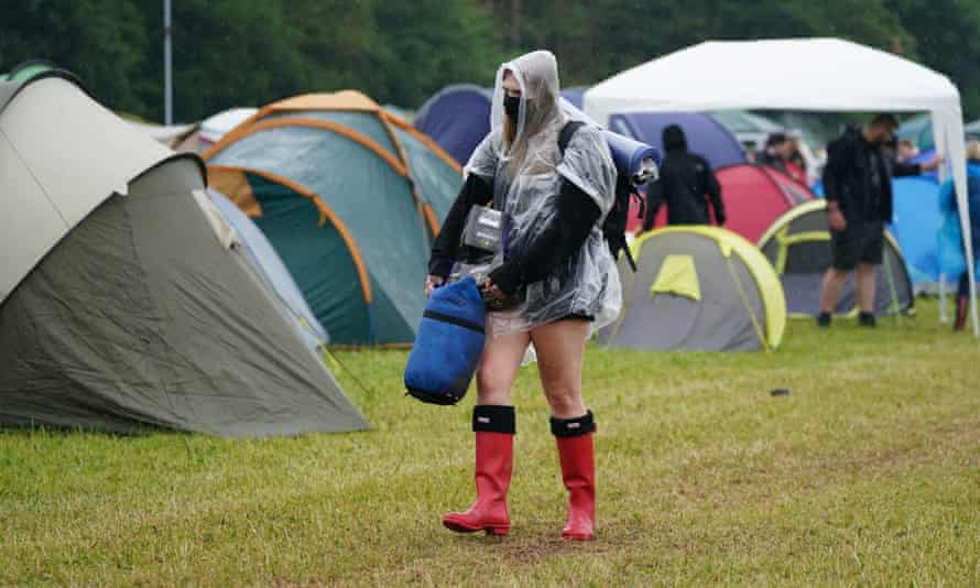 A festivalgoer arrives on the first day of Download Festival at Donington Park/