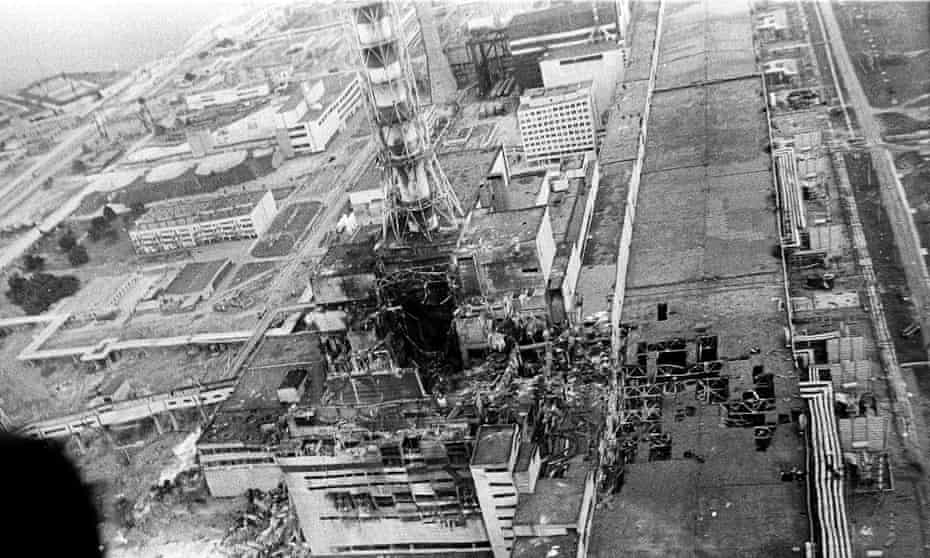 The remains of the Chernobyl nuclear power plant after the explosion.