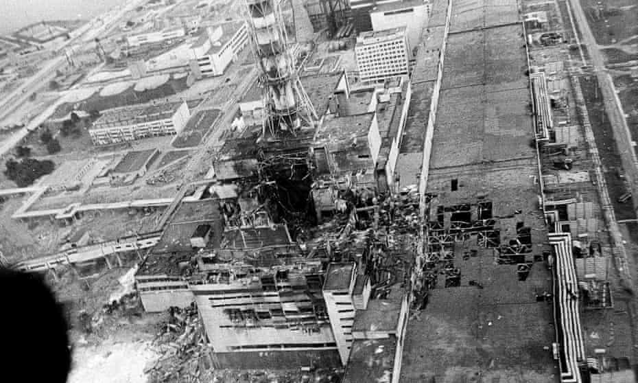 aerial view of the Chernobyl nuclear plant after the explosion in April 1986