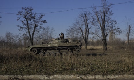 A Ukrainian military vehicle seen at the front in Bakhmut, Ukraine.