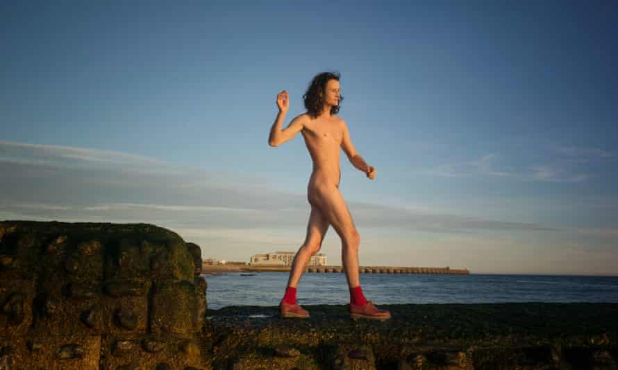 Charlie Gilmour naked on Brighton beach