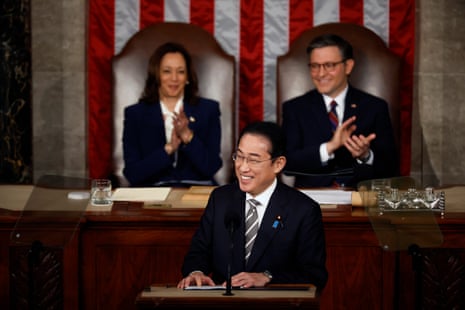 Japanese Prime Minister Fumio Kishida addresses a joint meeting of Congress in the House of Representatives at the US Capitol in Washington, DC.