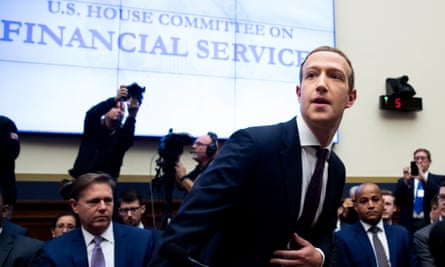 Facebook’s Mark Zuckerberg at a US House Financial Services Committee hearing in Washington DC last month.