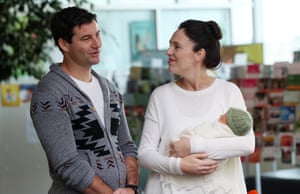 Ardern and her partner, Clarke Gayford, with their baby daughter, Neve, outside hospital in Auckland in June 2018.