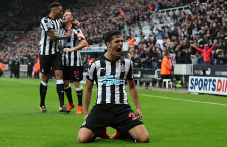 Mikel Merino celebrates after scoring Newcastle’s winning goal against Crystal Palace last Saturday.
