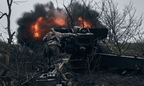 Ukrainian soldiers fire artillery at Russian positions near Bakhmut, Donetsk region, Ukraine, on Sunday, 20 November.
