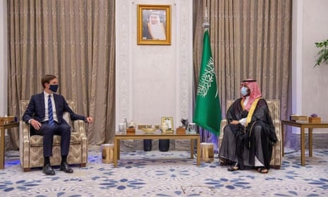 Saudi Crown Prince Mohammed bin Salman with senior adviser to the US president, Jared Kushner, in Riyadh, Saudi Arabia.