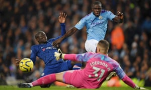 N’Golo Kante of Chelsea scores his team’s first goal.