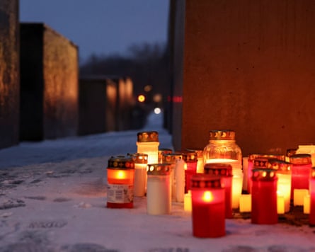 Candles placed at the Memorial to the Murdered Jews of Europe in Berlin
