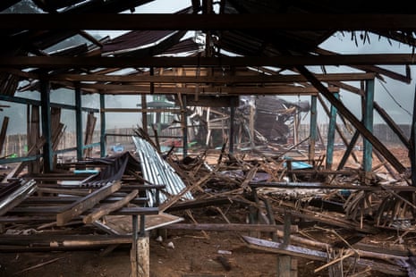 Damaged school building in the aftermath of an attack