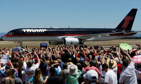 Donald Trump arrives for a campaign rally in Redding, California.