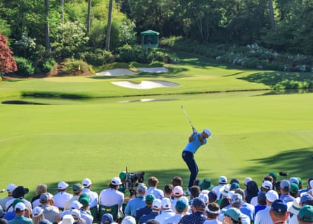 Ludvig Åberg plays his tee shot on the 12th hole.
