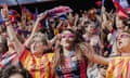 Barcelona fans cheer their team at Bilbao’s San Mamés stadium during the 2024 Women’s Champions League final against Lyon.