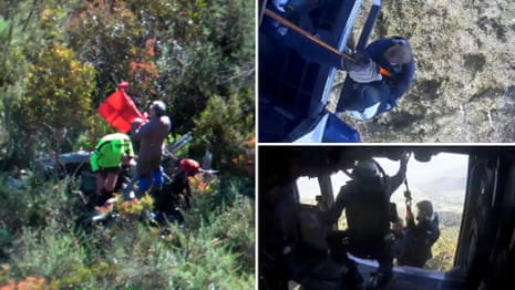 Hikers winched to safety after spending night on Victoria's Mount Bogong – video