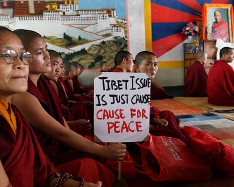 Exiled Tibetan nuns and monks participate in a 24-hour hunger strike for victims of a Chinese crackdown in Ngaba, east Tibet, in 2011.