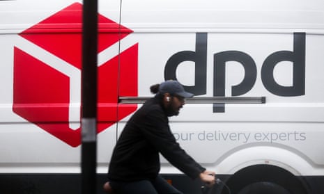 Cyclist in front of a DPD van