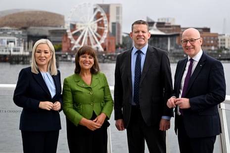 Left to right: Michelle O’Neill, first minister of Northern Ireland; Mary Lou McDonald, Sinn Féin president; Rhun ap Iorwerth, first minister of Wales; and John Swinney, first minister of Scotland, at the summit in Cardiff.