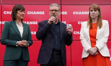 Keir Starmer with Rachel Reeves, left, and Angela Rayner at a campaign event on Saturday.