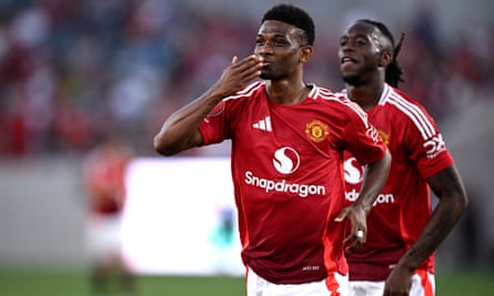 Amad Diallo blows a kiss to the supporters after scoring in the pre-season friendly between Manchester United and Real Betis in San Diego
