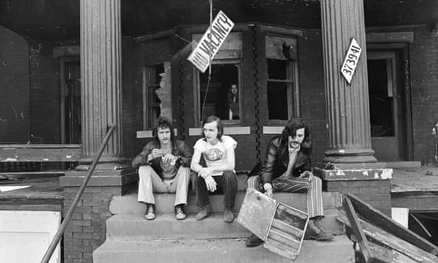Dave Marsh, Barry Kramer and Lester Bangs at 3729 Cass, the first offices of Creem magazine.