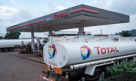Oil tankers at a Total petrol station in the Ugandan capital, Kampala.