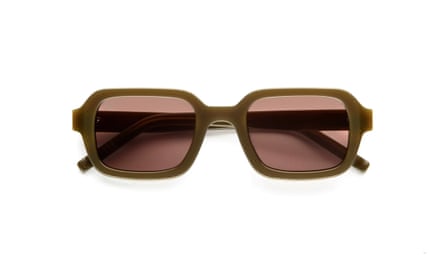 Olive-framed sunglasses with dusky rose lenses