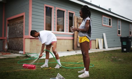 Ohio State University student volunteers with lowernine.org help rebuild a home heavily damaged by Hurricane Katrina flooding in the Lower Ninth Ward.