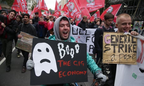 Protesters call for more employment rights for gig economy workers, London, October 2018