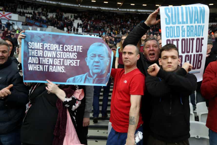 Disgruntled fans make their feelings known at the Burnley game in March.