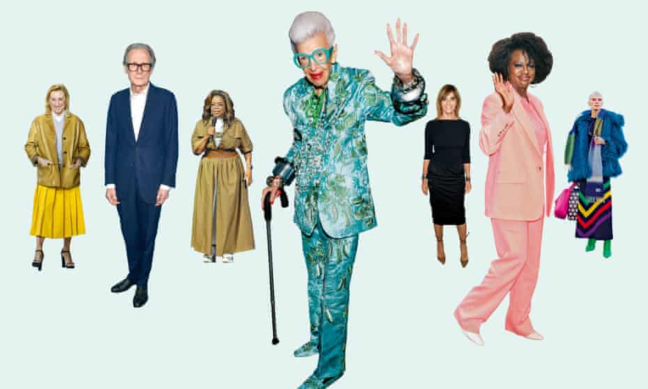 From left: Miuccia Prada, 73; Bill Nighy, 72; Oprah Winfrey, 68; Iris Apfel, 100; Carine Roitfeld, 67; Viola Davis, 56; Kristen McMenamy, 57.
