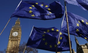 EU flags fly in front of Big Ben