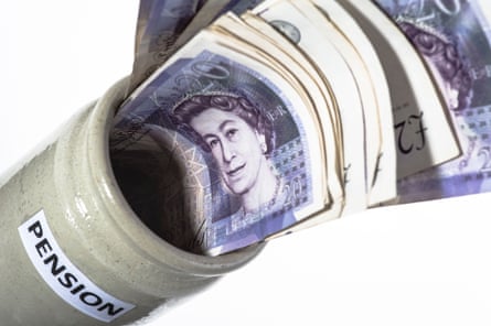 £20 notes going into a pot marked pension