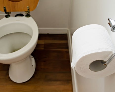 Toilet bowl and paper
